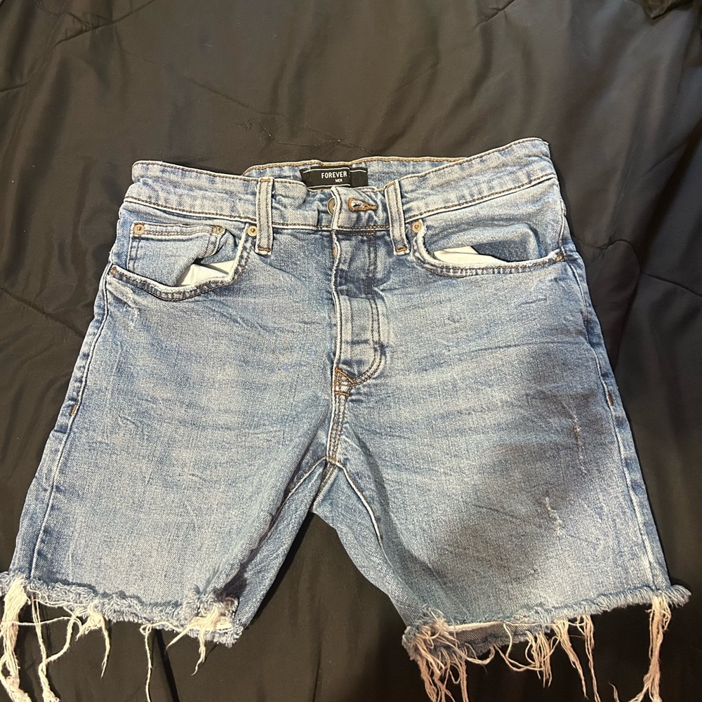 Forever 21 Blue Frayed Denim Shorts